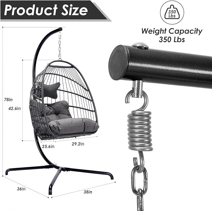 Hanging Egg Chair with Stand Outdoor Swinging Egg Chair with Water Resistant Cushions