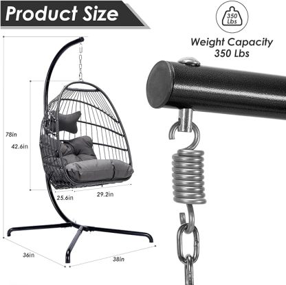 Hanging Egg Chair with Stand Outdoor Swinging Egg Chair with Water Resistant Cushions