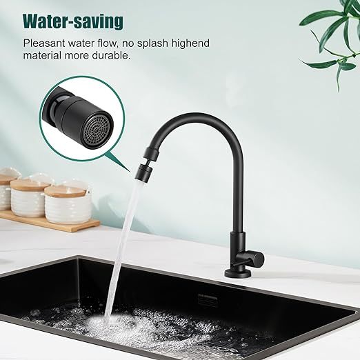 Cold Water Only Kitchen Faucet 360 Degree Swivel Spout Matte Black High Arc Sink Tap Brass Faucet Goose Neck
