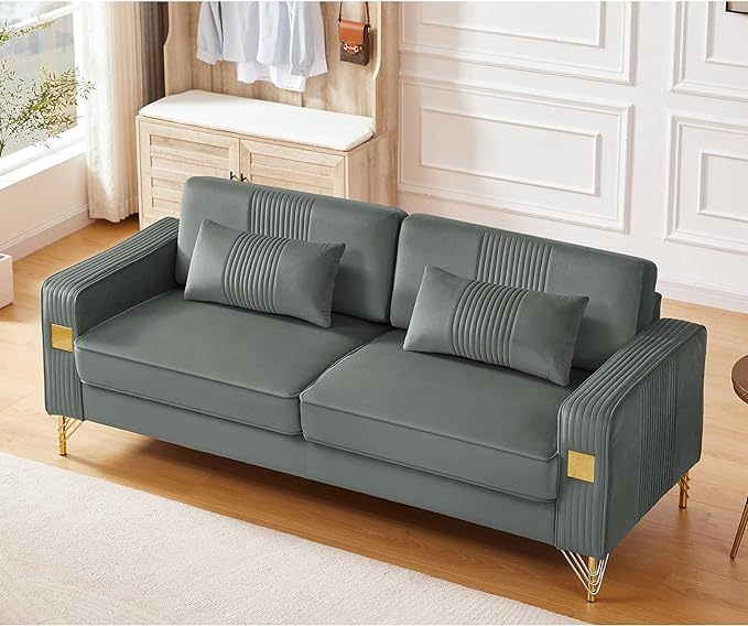 79”W Velvet Small Sofa Couch, Modern Oversized Loveseat with 2 Matching Pillows