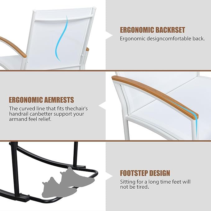 3 Piece Outdoor Rocking Bistro Set, Textilene Fabric Small Outdoor Furniture