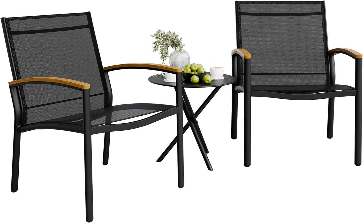 3 Pieces Patio Bistro Sets, Outdoor Textilene Fabric Conversation Bistro Set