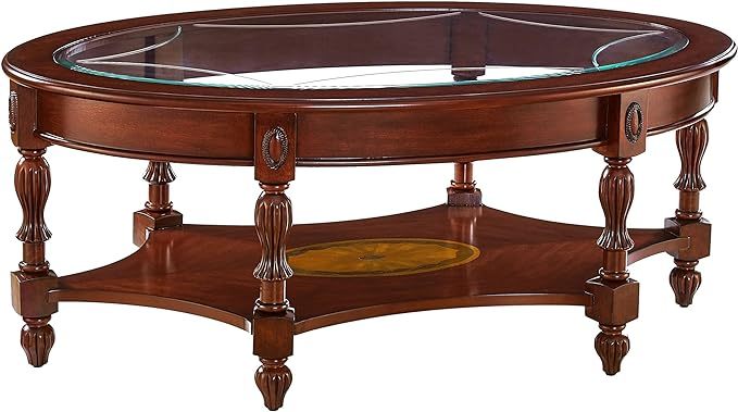 Oval Coffee Tables, Natural Wood Coffee Table, Round Solid Wood Center Large Glass Panel Coffee Table