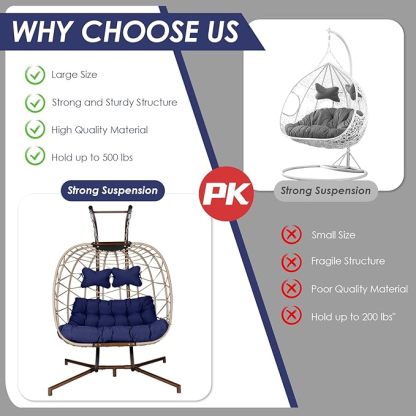 Double Egg Chair with Stand Wicker Swing Chair for 2 Person