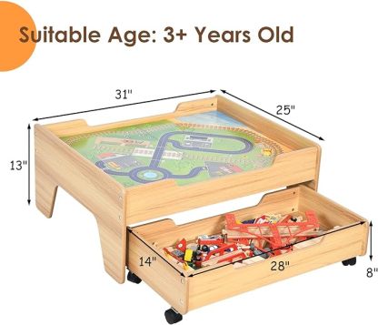 Wooden Kids Activity Table with Storage Drawer, 100 Multicolor Pieces