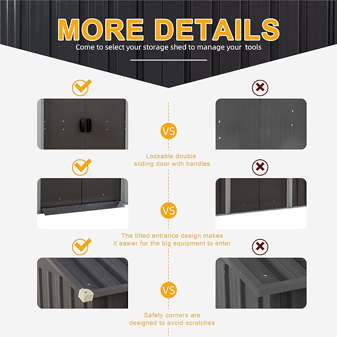 5x3 FT Outdoor Storage Shed, Waterproof Metal Garden Sheds with Lockable Double Door