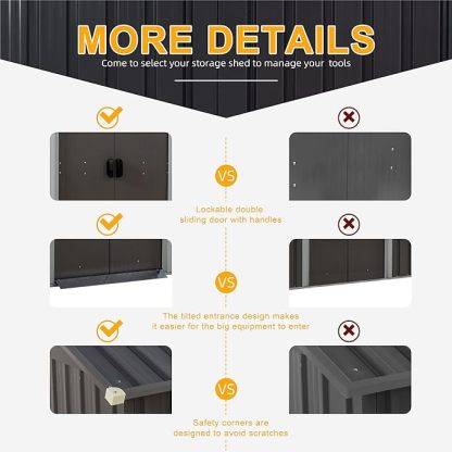 5x3 FT Outdoor Storage Shed, Waterproof Metal Garden Sheds with Lockable Double Door