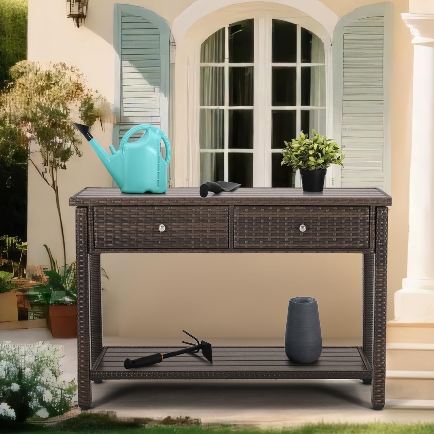 Outdoor Console Table with Drawer Patio Buffet Bar Storage Organizer