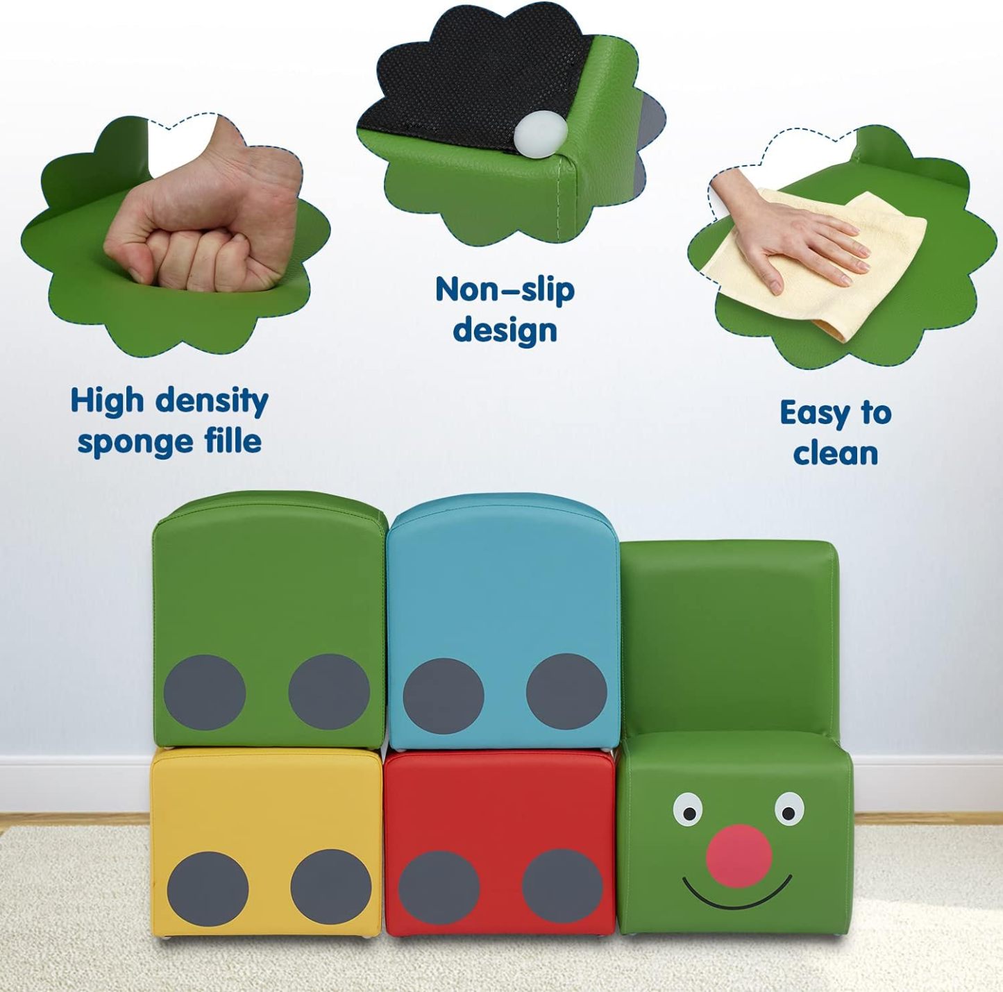 5 Pieces Sectional Children Couch, Colourful Daycare Furniture