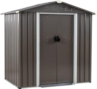 6X4 FT Outdoor Storage Shed, Waterproof Metal Garden Sheds with Lockable Double Door