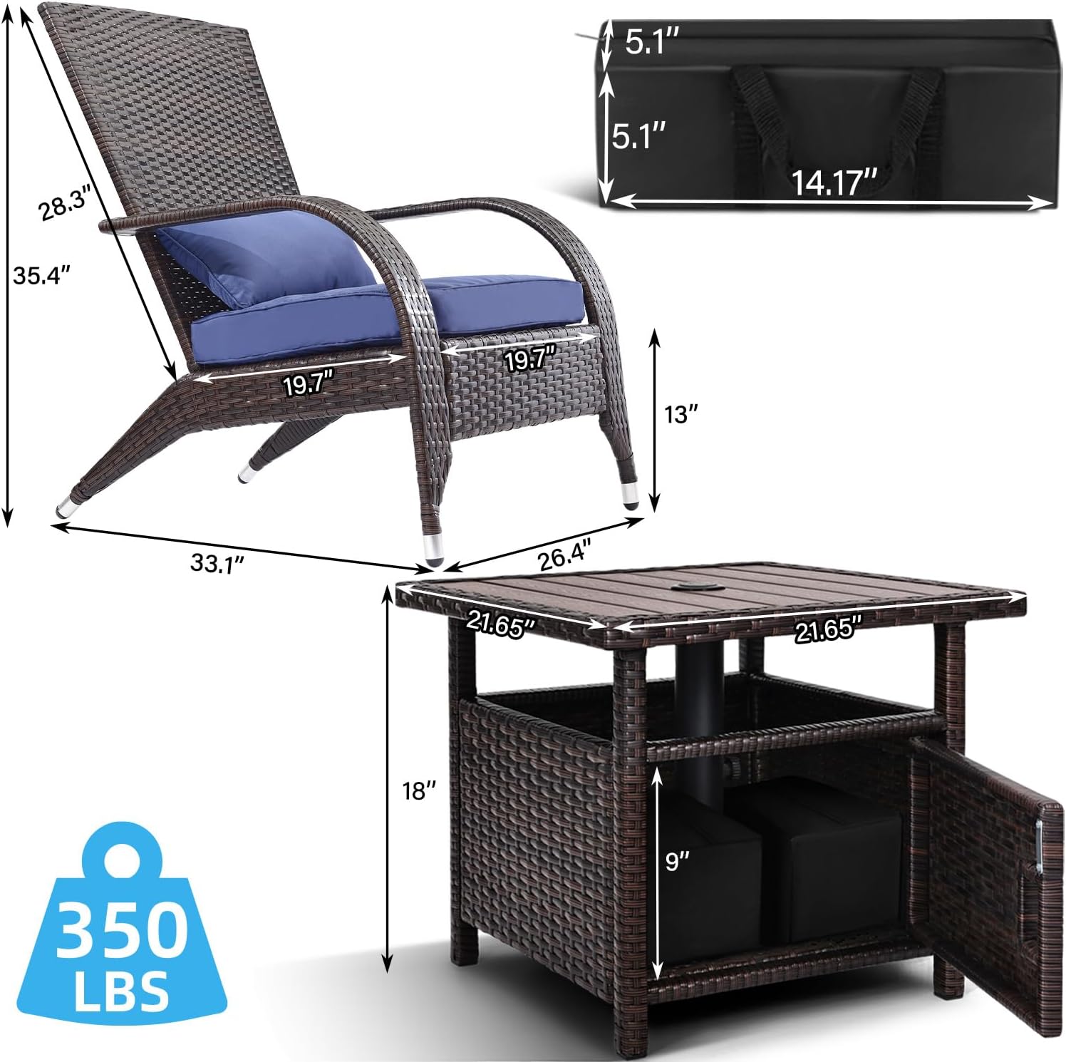 Outdoor Wicker Adirondack Chairs Set 2 With Umbrella Table Rattan Fire Pit Chairs