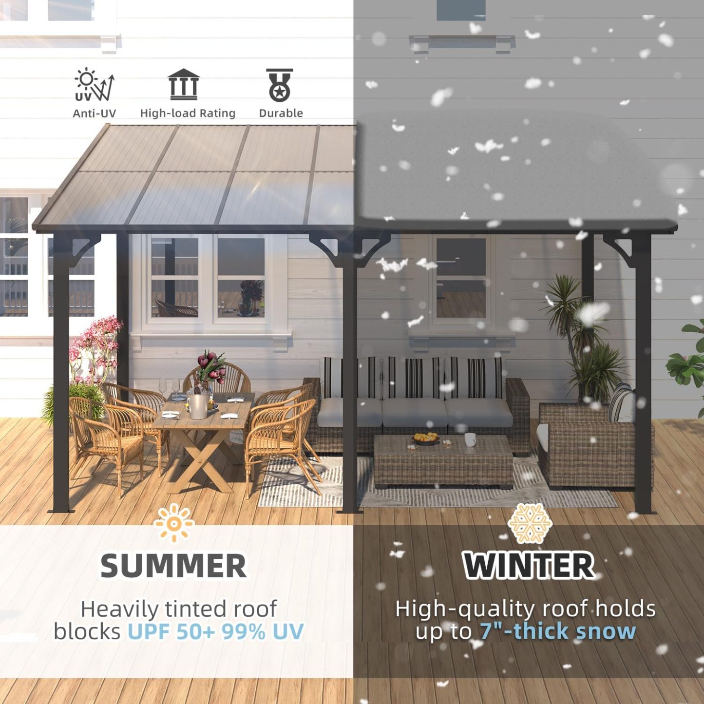 14' x 10' Gazebo for Patio, Hard Top Lean to Gazebo Pergola with Roof (140 Sq.Ft Shaded), Large Wall-Mounted Heavy Duty Awnings for Patio, Decks, Backyard and More