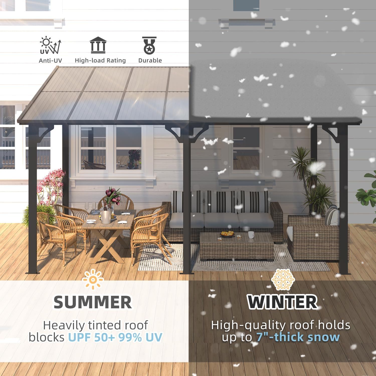 14' x 10' Gazebo for Patio, Hard Top Lean to Gazebo Pergola with Roof (140 Sq.Ft Shaded), Large Wall-Mounted Heavy Duty Awnings for Patio, Decks, Backyard and More