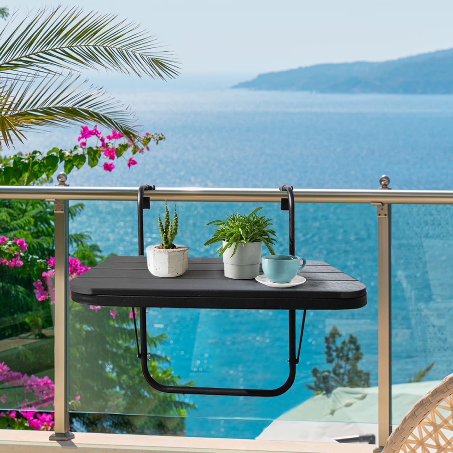 Balcony Railing Table Hanging Folding Deck Railing Table Outdoor Balcony Bar Tables