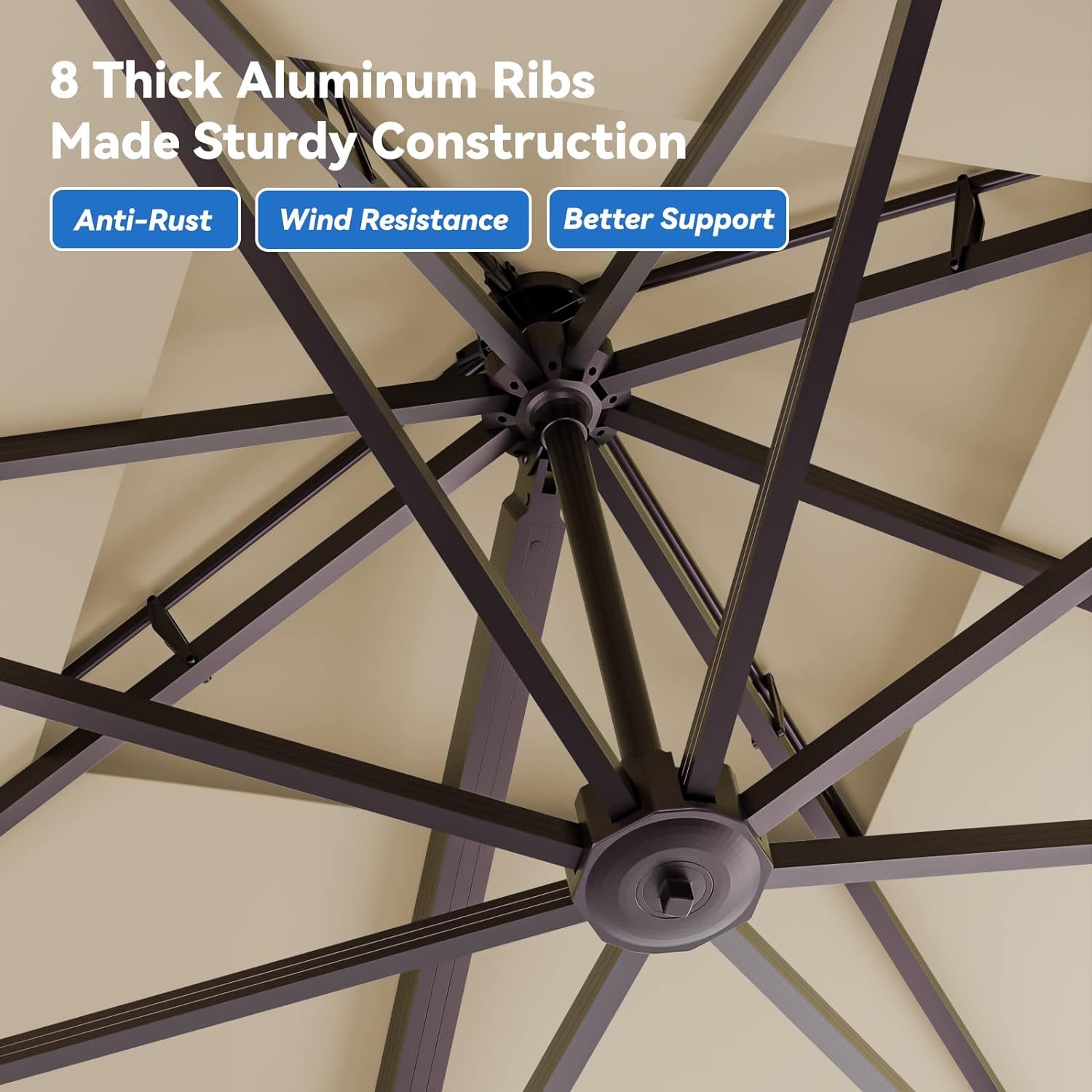 10x13FT Cantilever Outdoor Patio Umbrellas, Double Top Large Rectangle Umbrella, Heavy Duty 360° Rotation Offset Outdoor Sun Shade Umbrella for Garden Deck Pool Backyard Patio, Beige