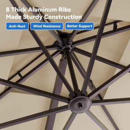 10x13FT Cantilever Outdoor Patio Umbrellas, Double Top Large Rectangle Umbrella, Heavy Duty 360° Rotation Offset Outdoor Sun Shade Umbrella for Garden Deck Pool Backyard Patio, Beige