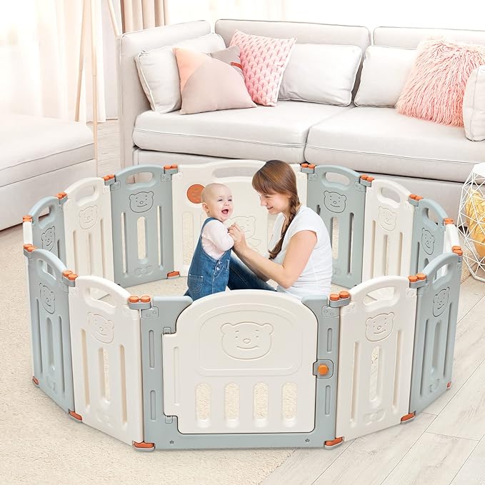 14 Panel Baby Fence Play Area w/Game Board & Lockable Door