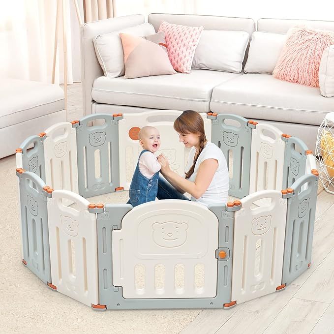 14 Panel Baby Fence Play Area w/Game Board & Lockable Door
