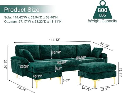 U-Shaped Sectional Sofa Couch, Modern Velvet L-Shaped Couch Set