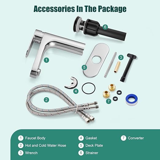 Bathroom Sink Faucet Polished Chrome Single Handle Brass 1 Hole Basin Mixer Tap Deck Mount Vessel Sink Faucets Lavatory Vanity Bathroom Faucets Deck Plate Pop Up Drain Included