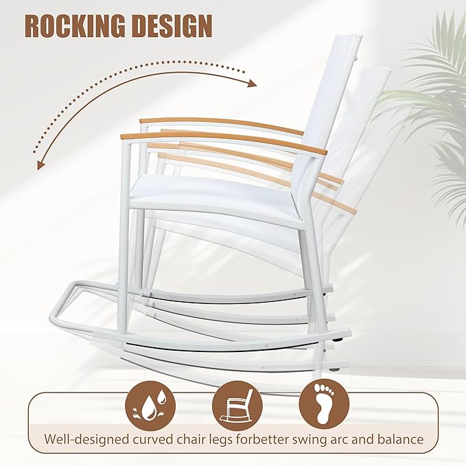 3 Piece Outdoor Rocking Bistro Set, Textilene Fabric Small Outdoor Furniture