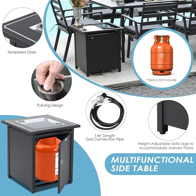 Outdoor Patio Furniture Sets Aluminum Dining Set Large Size Dining Table with Fire Pit Table