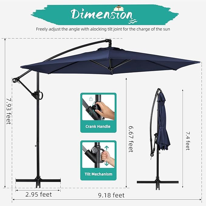 Crank and Cross Base, Outdoor Cantilever Hanging Umbrella