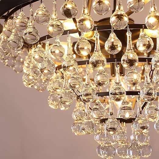 Modern Crystal Chandeliers, 6 Lights Black Chandeliers for Dining Room, Farmhouse Ceiling Light Fixture for Foyer, Bedroom, Living Room, Entryway, Kitchen Island, 20”Dia