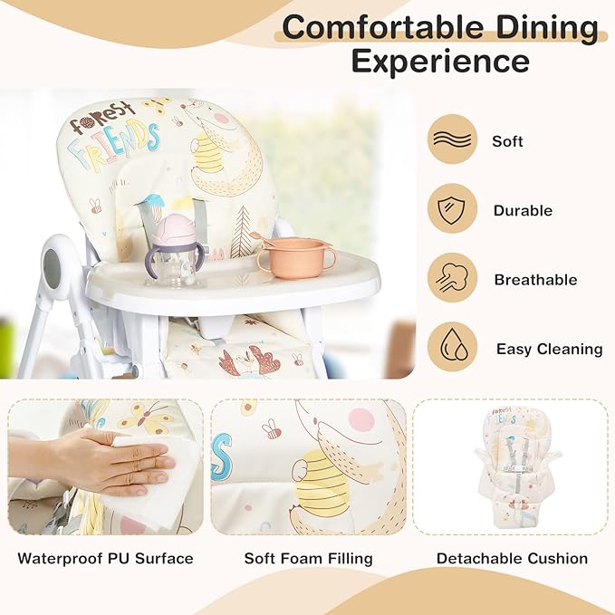 Plastic Foldable Highchair for Babies and Toddlers, 7 Adjustable Heights