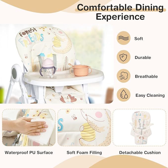 Plastic Foldable Highchair for Babies and Toddlers, 7 Adjustable Heights