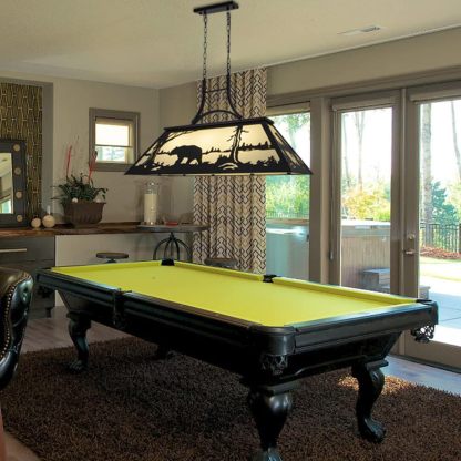 Tiffany Pool Table Light 3 Lights, Rustic Bear Chandelier for Kitchen Island, Cabin, Billiards Table Lamp