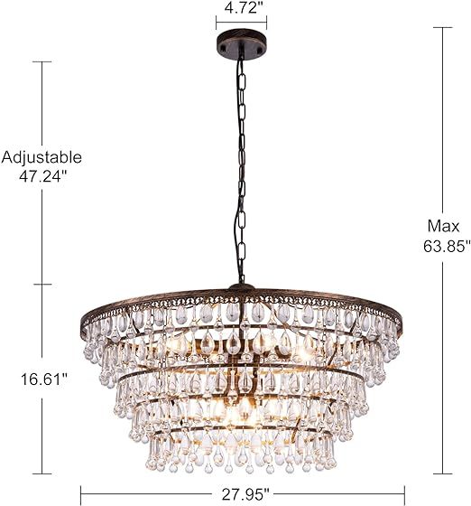 Crystal Chandelier Farmhouse 5 Tiers Crystal Light Fixtures Hanging Modern Bronze Ceiling Pendant Light, Chandeliers for Dining Room, Kitchen Island, Bedroom, Foyer, Entryway, Bar, W28-inch
