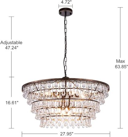 Crystal Chandelier Farmhouse 5 Tiers Crystal Light Fixtures Hanging Modern Bronze Ceiling Pendant Light, Chandeliers for Dining Room, Kitchen Island, Bedroom, Foyer, Entryway, Bar, W28-inch
