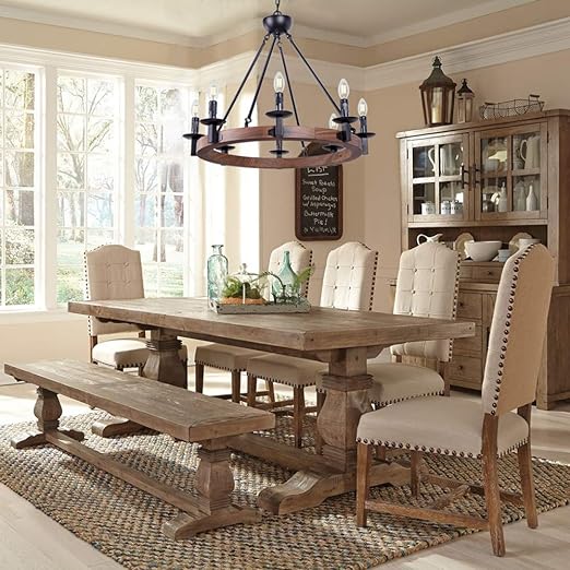 8 Lights Farmhouse Iron Chandeliers for Dining Rooms 28 inch, Wagon Wheel Chandelier Candle Style, Rustic Hanging Ceiling Light Fixture