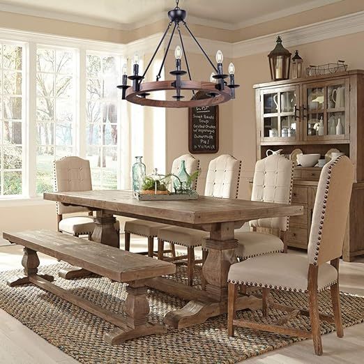 8 Lights Farmhouse Iron Chandeliers for Dining Rooms 28 inch, Wagon Wheel Chandelier Candle Style, Rustic Hanging Ceiling Light Fixture