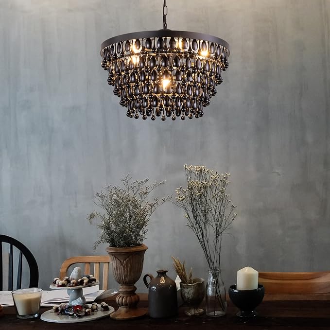 Black Crystal Chandelier Farmhouse Crystal Light Fixture Hanging Modern Ceiling Light for Dining Room Chandeliers Gothic Decor Lighting