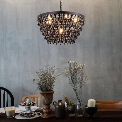 Black Crystal Chandelier Farmhouse Crystal Light Fixture Hanging Modern Ceiling Light for Dining Room Chandeliers Gothic Decor Lighting