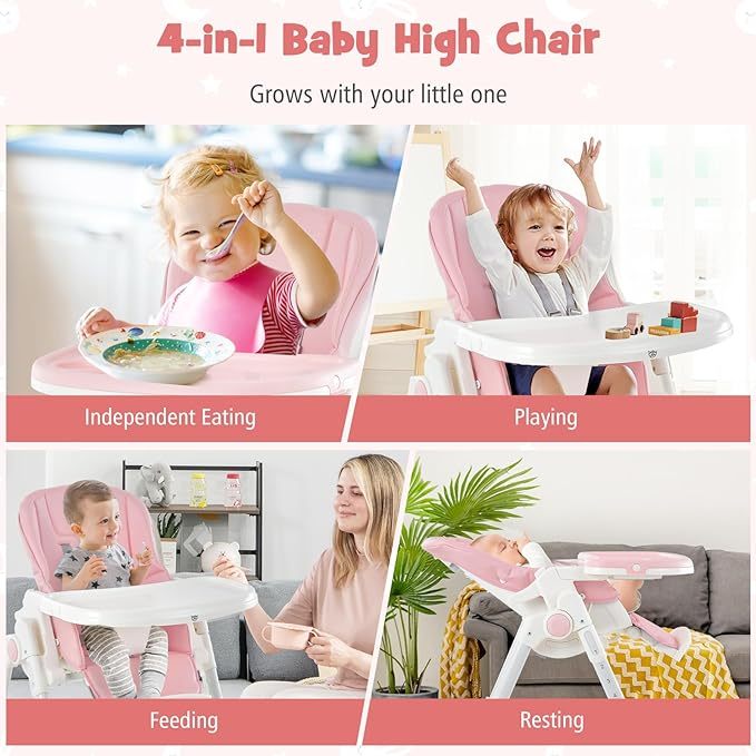 High Chair with Wheels, Foldable Highchair for Babies and Toddlers