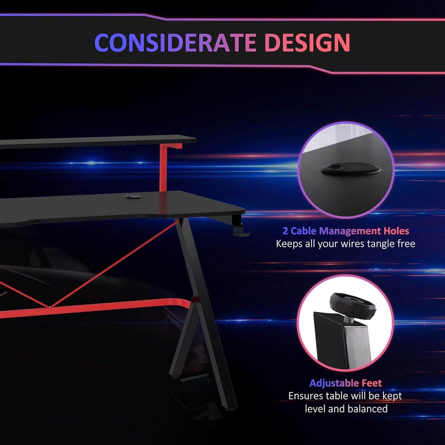 47 Inch Gaming Desk Racing Computer Desk Home Office Workstation with Elevated Monitor Shelf