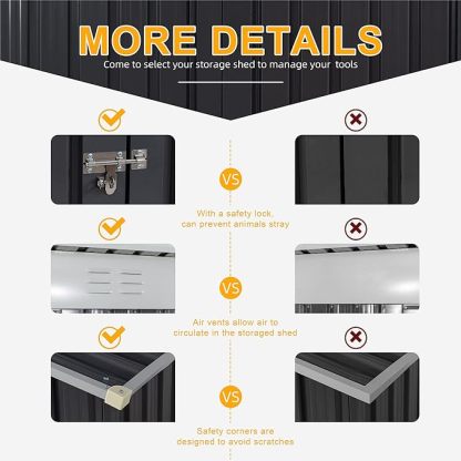 5x3 FT Outdoor Storage Shed, Waterproof Metal Garden Sheds with Lockable Single Door