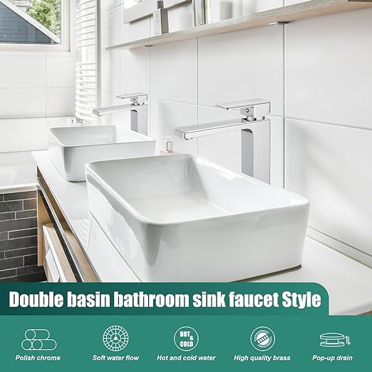 Vessel Sink Faucet Bathroom Sink Faucet Tall Body Vessel Bowl Tap Single-Hole Deck Mount Lavatory Vanity Mixer Bar Tap Tall Spout Brass Tall Bathroom Faucet,Polished Chrome,with Drain