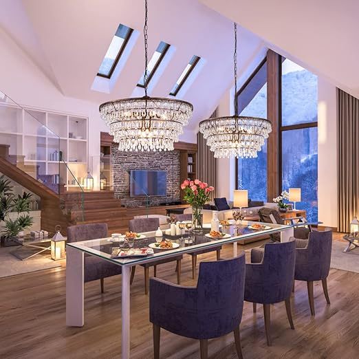 Crystal Chandelier Farmhouse 5 Tiers Crystal Light Fixtures Hanging Modern Bronze Ceiling Pendant Light, Chandeliers for Dining Room, Kitchen Island, Bedroom, Foyer, Entryway, Bar, W28-inch