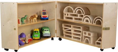 Birch Wood Folding Bookcase with Casters, Toy Organizer