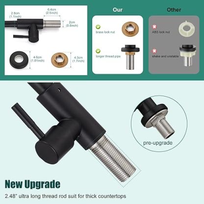 Matte Black Faucet Cold Water OnlySingle Lever Handle SUS304 Sink Bar Tap 360 Degree Swivel Spout Decked Mounted Longer Thread Pipe