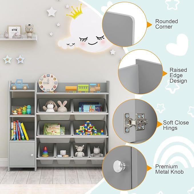 4-Tier Kids Toy Storage Organizer, Kids Shelf & Toy Rack with 8 Removable Storage Organizer