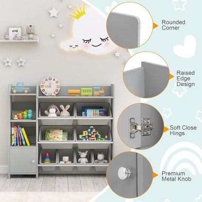 4-Tier Kids Toy Storage Organizer, Kids Shelf & Toy Rack with 8 Removable Storage Organizer