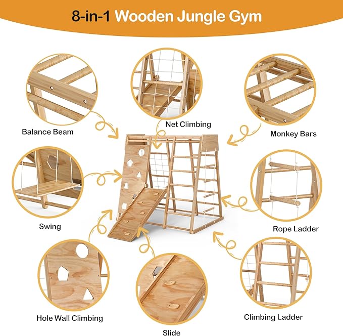 Indoor Jungle Gym for Kids 2-6yrs, Upgraded 8-in-1 Climbing Toy