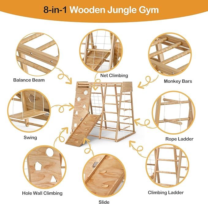 Indoor Jungle Gym for Kids 2-6yrs, Upgraded 8-in-1 Climbing Toy