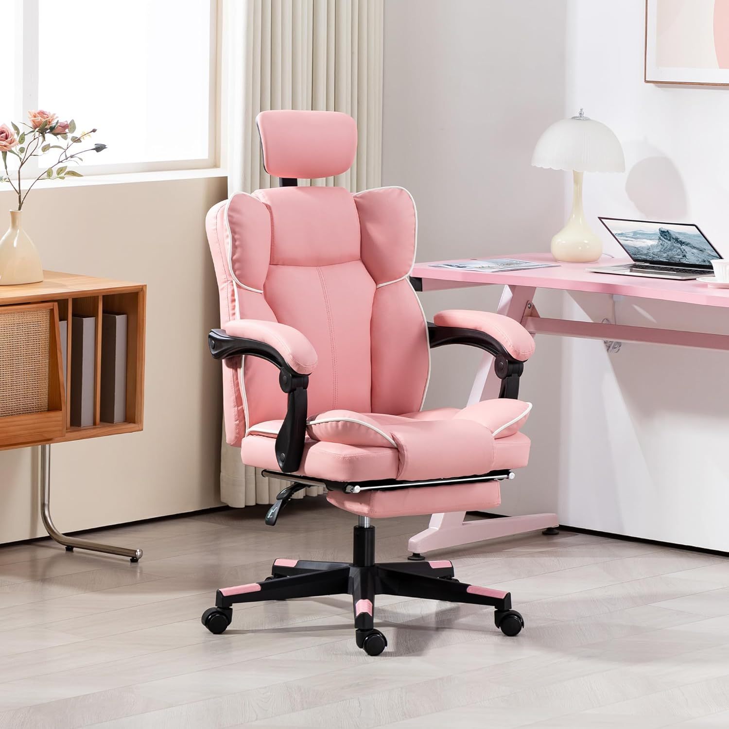 Executive Office Chair, Overstuffed PU Leather Reclining Computer Chair with Foot Rest