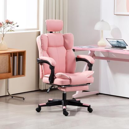 Executive Office Chair, Overstuffed PU Leather Reclining Computer Chair with Foot Rest